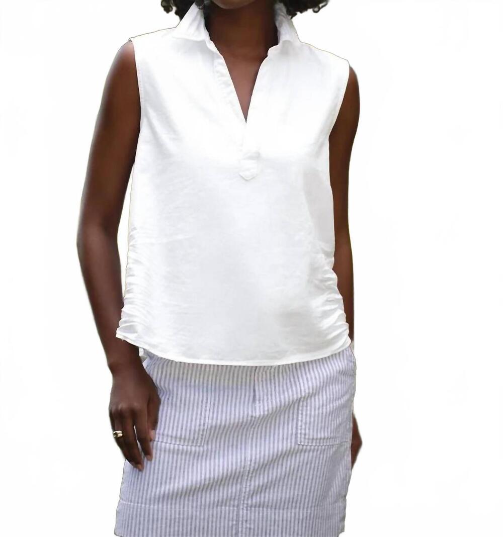 NEW FRANK & EILEEN olivia popover henley tank top in white tattered denim